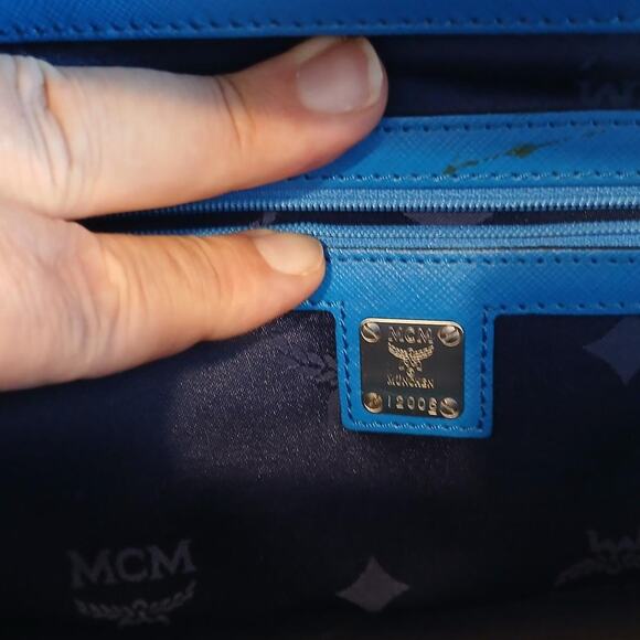 MCM Saffiano Leather Handbag Two-Tone Blue - Picture 8 of 16